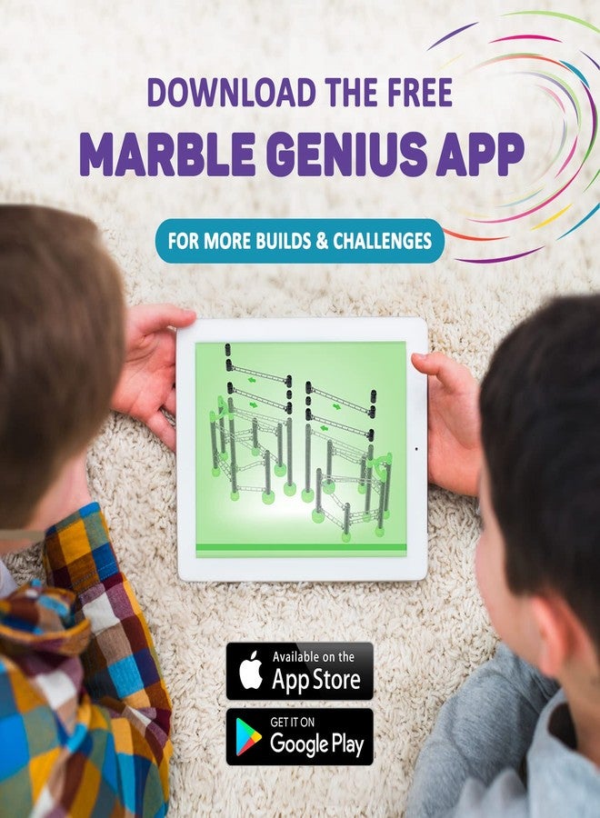 Marble Genius Marble Rails Starter Set, 200 Piece Marble Run for Kids 8+ (30 Marbles, 30 Rail Pieces, 12 Base Pieces & More), STEM, Full-Color Instructions, Great for Kids & Teens - Image 5